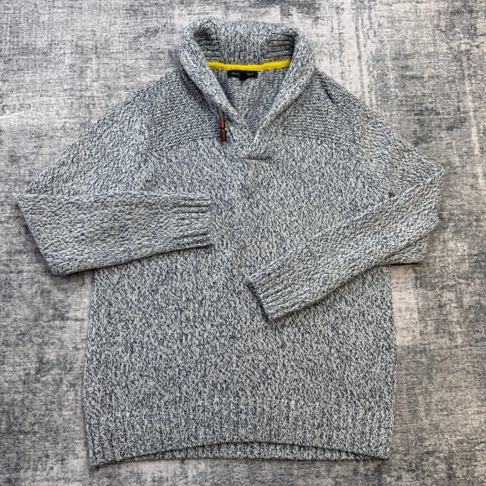 Banana Republic Sweater Mens Large Shawl Collar Toggle Marled Blue Fisherman